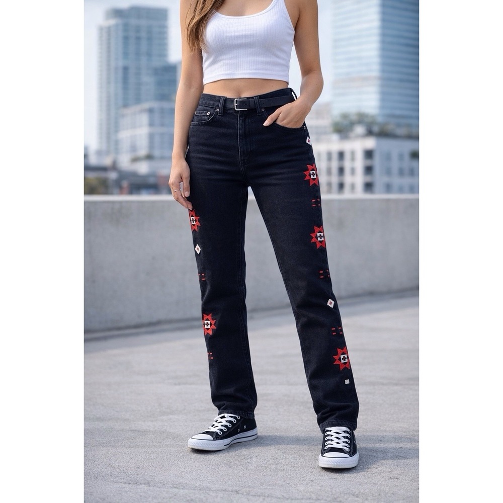 Polo Ralph Lauren‎ black avery boyfriend Jeans beaded aztec western Boho W 26